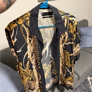 All Saints Black and Gold Rayon Resort Shirt